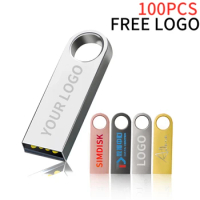 100PCS/LOT Custom Logo Metal Pendrive Key USB Flash Drive 4GB 8GB 16GB 32GB 64GB 128GB Storage Device Photo Stick gifts Memory