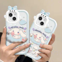 Kawaii Cinnamoroll Apple Phone Case for Iphone14/13/12/11/x Series Frosted Texture Minimalist Protective Shell with Phone Holder