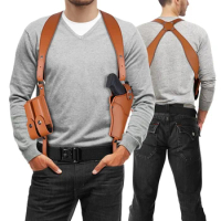 Tactical Concealed Shoulder Gun Holster Military Leather Underarm Pistol Holster with Double Magazine Pouch for 1911 Glock 19
