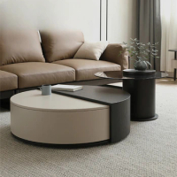 Room Center Table Solid Wood Clear Texture For Living Room Rotating Storage Space Round Coffee Mesa Theater Furniture