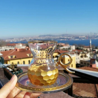Turkish European Style Black Tea Cup Golden Tape Dish Heat-Resistance Glass 150ml