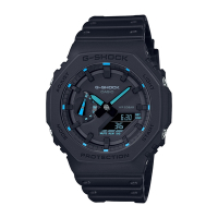 CASIO卡西歐 G-SHOCK 碳纖維八角雙顯手錶-黑x藍_GA-2100-1A2_45.4mm