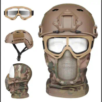 Airsoft Helmet Set, Airsoft Mask Mesh,Elastic Balaclava Mask, Anti Fog Airsoft Goggles, Tactical Airsoft Paintball Helmet