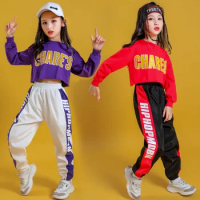 Anak Keren Hip Hop Pakaian Hoodie Sweatshirt Kemeja Atas Tanaman Kasual Celana Jogger untuk Gadis Jazz Ballroom Dance Pakaian m