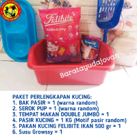 PAKET PERLENGKAPAN KUCING BAK PASIR KUCING, PASIR KUCING, TEMPAT MAKAN KUCING, SEROK PUP, FELIBITE I