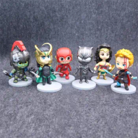 6pcs/set DC Justice League &amp; Marvel Avengers Loki Hulk Flash Wonder Women Thor Black Panther Figure Model Toys