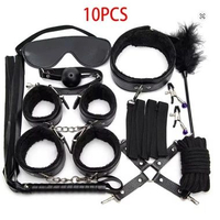 10Pcs/Set BDSM Premium PU Leather Intimate Relaxation Accessory Kit, Wrist & Ankle Restraints, Flirt