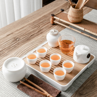 羊脂玉白瓷功夫茶具套裝家用簡約日式客廳辦公泡茶壺蓋碗茶杯