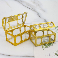 金框透明百寶箱 迷你百寶箱 黃金箱 蛋糕 插牌 蛋糕裝飾 生日派對 甜點裝飾 烘培裝飾
