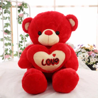 Wedding Doll Red Bear Plush Toy Super Soft Short Plush Bear Birthday Gift Cartoon Teddy Bear Pillow for Girlfriend