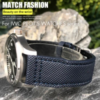 Nylon Cowhide Watch Strap 20mm 21mm Genuine Leather Embossing Green Blue Watchband Replace for IWC Pilot Series Accessories
