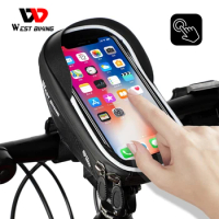 WEST BIKING Rainproof Bike Bag Frame Front Top Tube Cycling Bag 7.0in Phone Case Touchscreen Bag Reflective MTB Bike Accessories