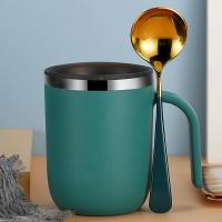 304不銹鋼馬克杯帶蓋勺創意個性杯子可愛早餐杯情侶喝水杯咖啡杯