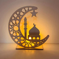 Eid Mubarak Wooden Pendant With Led Candles Light Ramadan Decorations For Home Islamic Muslim Party Eid Decor Kareem Ramadan
