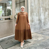 Marbella Dress Gamis Rayon Twill Motif Bunga Bordir - Marbella djon, L (110)