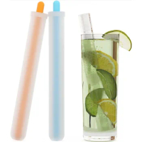 2 Pcs Home Silicone Ice Straw Dispenser Milk Juice Drink Cola Food Grade Straight Plastic Straw Party Reusable