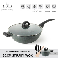 iGOZO Epsilon Set Peralatan Memasak Kuali Batu Granit Anti Lekat (Periuk 20cm+Kuali 32cm)