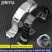 24x16mm Lug End 316L Stainless Steel Watchband for Casio G-SHOCK GST-B200 B200D Series Watches Men's Strap Silver Black Bracelet