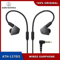 Original Audio Technica ATH-LS70iS Wired Earphone Hifi Double Dynamic In-ear Earphone Monitor Sports Remote Control Microphone