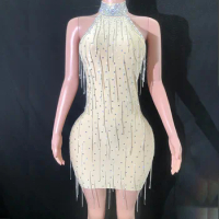 2023 Summer Glitter High Neck Sleeveless Bodycon Dress Sexy Slim Fit Women Mini Bodycon Dress Glitter Party Evening Dress robe