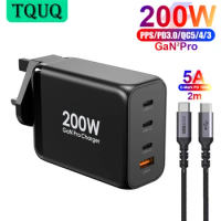 GaN 200W Fast Mobile Phone Charger, USB C PD 100W PPS 45W 20W QC4+ Quick Charge For Xiaomi,Samsung,iPhone,MacBook,Laptop Adapter