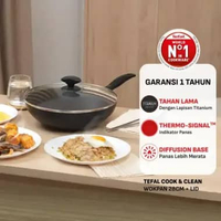 Tefal Cook & Clean Wokpan 28cm + Lid Wajan Anti Lengket