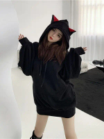 [luckydino] Hoodie Oversize Hitam Merah Evil Premium Cute Devil Bahan Tebal Berkualitas Hoodie Malai
