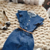 TIENSTYLE - Đầm Jean Nữ xòe cánh tiên  Dáng Dài Xẻ Tà