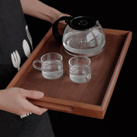 北歐黑胡桃木托盤實木質長方形茶盤創意茶水杯收納盤大號甜品餐盤
