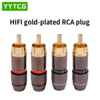 YYTCG 4PCS Audio Connectors RCA Connector Gold Plated Lotus Head Video Support 6mm Cable RCA Male Plug Adapter Hifi Cables
