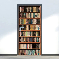 for Creative 3D Door Sticker Bookshelf Bookcase Wallpaper Self Adhesive Wall DIY Bedroom Decor