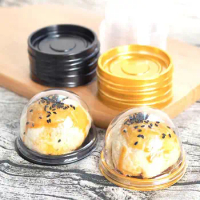 Single Individual Moon Cake Tray Boxes Gold Black Round Plastic Cake Box Mooncake Pvc Boxes Food Gift Packaging Boxes SN2030