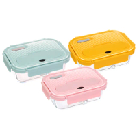 【CHEF 掌廚】EcoFresh 玻璃分隔保鮮盒1050ml(3入 粉色+藍色+黃色)