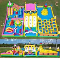 free shipment to sea port, 20x15m outdoor playground giant inflatable funcity, inflatable playground maze climbing wall combos