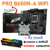 Socket AM5 Motherboard Combo MSI PRO B650M-A WIFI DDR5 USB 3.2 Gen Mainboard AMD Ryzen 7 7700X CPU Kingston 6000MHz 32GB RGB Kit