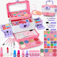 54 Pcs Kids Makeup Kit for Girls Princess Real Washable Pretend Play Cosmetic Set Toys with Mirror N