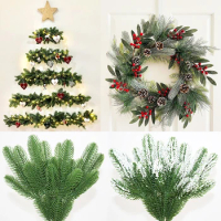 10pcs Christmas Artificial Pine Needles Branches Red Holly Berry DIY Christmas Wreath Christmas Gift Packing Decor 2024 Navidad