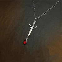 Sword necklace with chain and red crystal Goth necklace Bloody dagger necklace