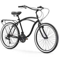 Around The Block Men's Beach Cruiser Bike, Single Speed Step-Through Touring Hybrid Bicycle with Rear Rack, 26 Inch Wheels