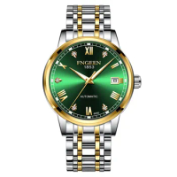 FNGEEN Top Brand Luxury Fashion Green Mechanical Watch for Men Stainless Steel Waterproof Sport Automatic Calendar Mens Watches