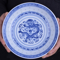 景德鎮青花瓷陶瓷盤子菜盤釉下彩用厚中式復古懷舊傳統龍紋湯盤