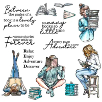 Mangocraft Holiday Reading Books Girl Metal Cutting Dies Clear Stamps For Cards DIY Scrapbooking Cut Dies Silicone Stamps Decor