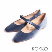 KOKKO輕奢絲絨感質感滾邊設計柔軟瑪莉珍鞋灰藍色