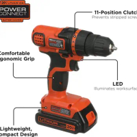 BLACK+DECKER 20V MAX Cordless Drill and Driver, 3/8 Inch, with LED Work Light, Battery and Charger Included (LDX120C)