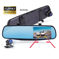 4.3 Inch front and back dash cam car dvr dual camera dash cam front and rear 1080p dual lens Car mirror dash cam