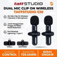 ORIGINAL TAFFSTUDIO G10 Mic Clip On Wireless Lavalier Dual Double Microphone Type C Lightning Noise 