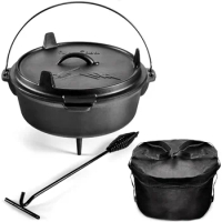 Uno Casa 6Qt Cast Iron Camping Dutch Oven with Lid Lifter and Storage Bag - Cast Iron Dutch Oven Pot