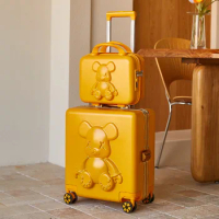 14"18 Inch 2 Pcs Aluminum Frame Trave Yellow Suitcase Sets On Wheels Trolley Luggage Check-in Case Cosmetic Bag Valises Voyage