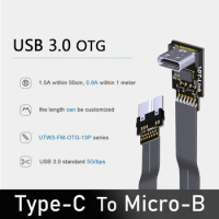 USB 3.0 Micro-B To Type-C Female OTG Extension Ribbon Cable Fold 90 FPV Flat Flexible Charge Brushless Handheld Gimbal Monitor