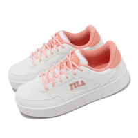 【FILA】休閒鞋 Court Trend 女鞋 白 粉紅 皮革 刺繡LOGO 小白鞋 斐樂(5C929X166)
